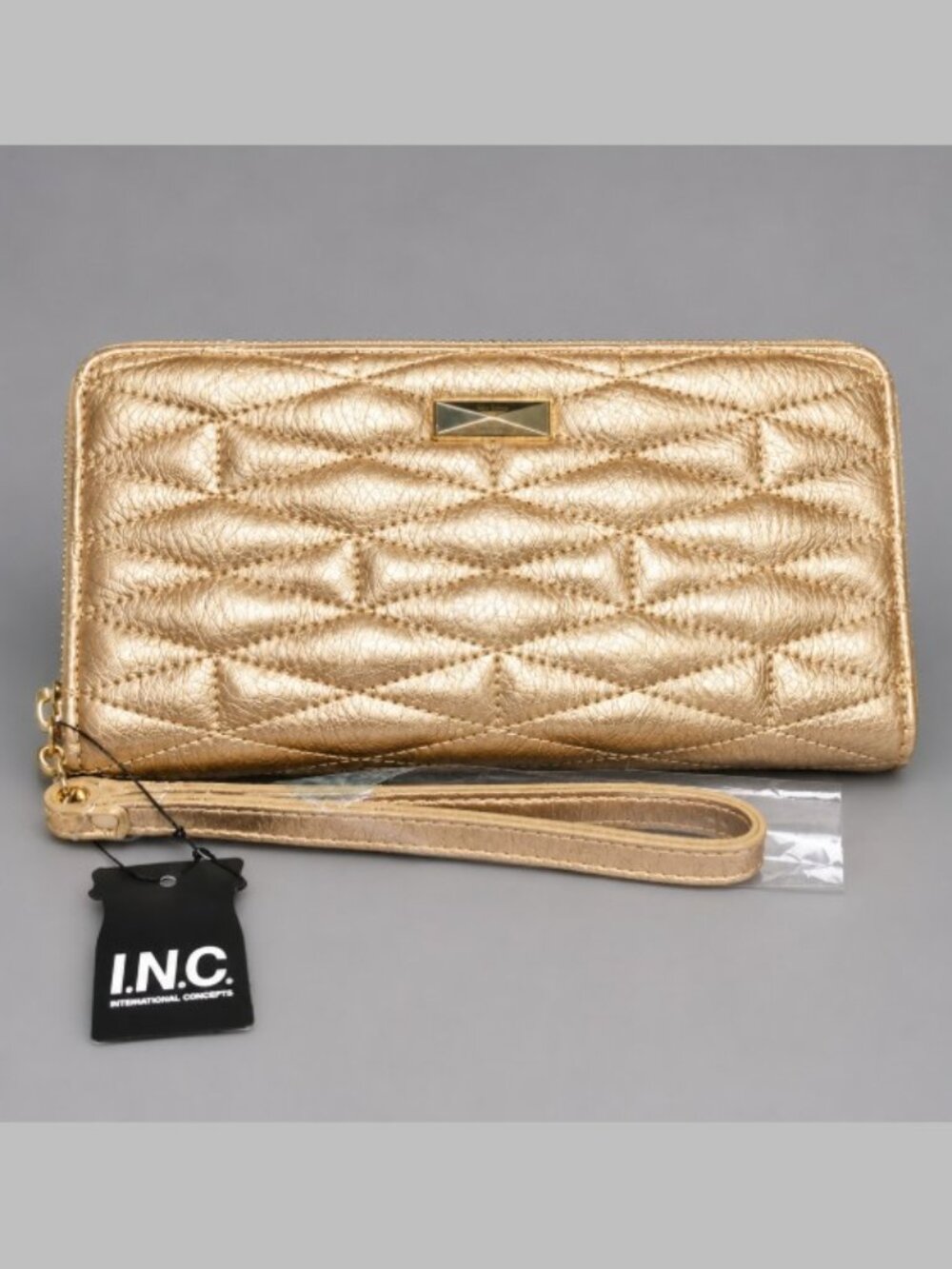 I.N.C. International Concepts Hazell Quilted Wristlet Metallic Gold Wallet NWT